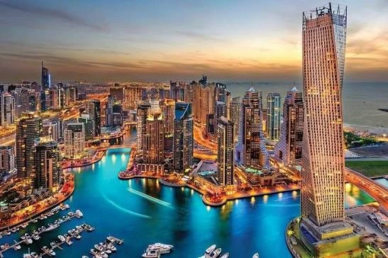 Illuminated Burj Khalifa and modern city skyline featured in our luxury Egypt and Dubai tour package
